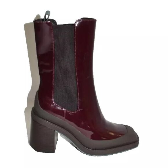New! Tory Burch Expedition Patent Leather 6 M Chelsea Bordeaux Red Boots DD386 - Picture 1 of 7